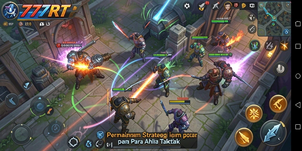 Screenshot gameplay 777RT menampilkan pertempuran strategi yang intens.