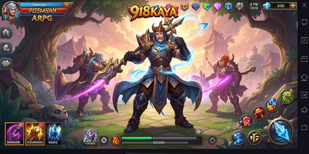 Screenshot gameplay 918KAYA menampilkan pertarungan mendebarkan di dunia fantasi.