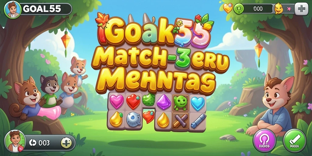 Screenshot gameplay seru GOAL55 dengan tantangan Match-3.
