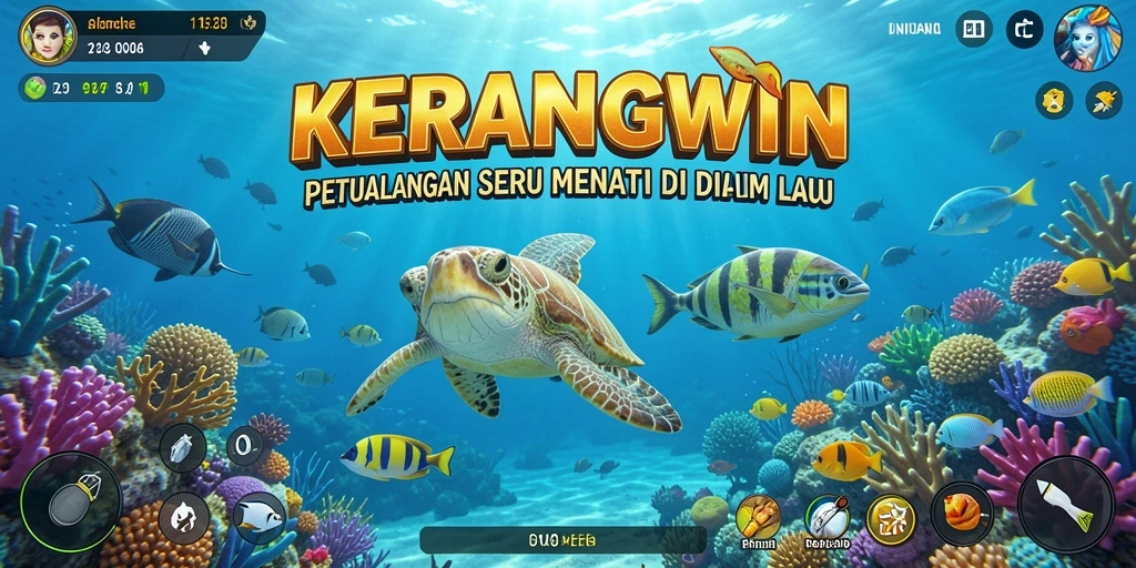Screenshot permainan KERANGWIN menampilkan aksi petualangan bawah laut yang mendebarkan.