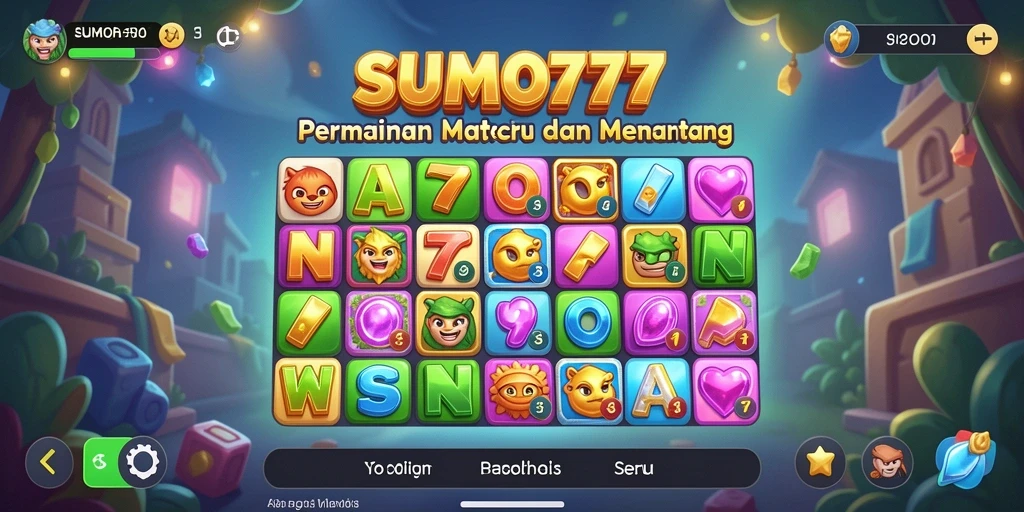 Tampilan gameplay seru di SUMO777 dengan aksi Match-3 yang dinamis.